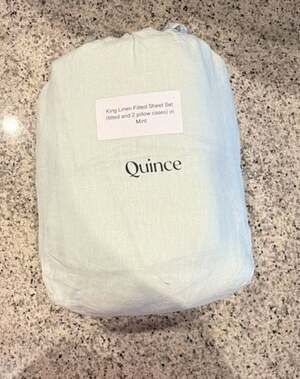 Quince King Linen Fitted Sheet Set (fitted and 2 pillow cases) in Mint